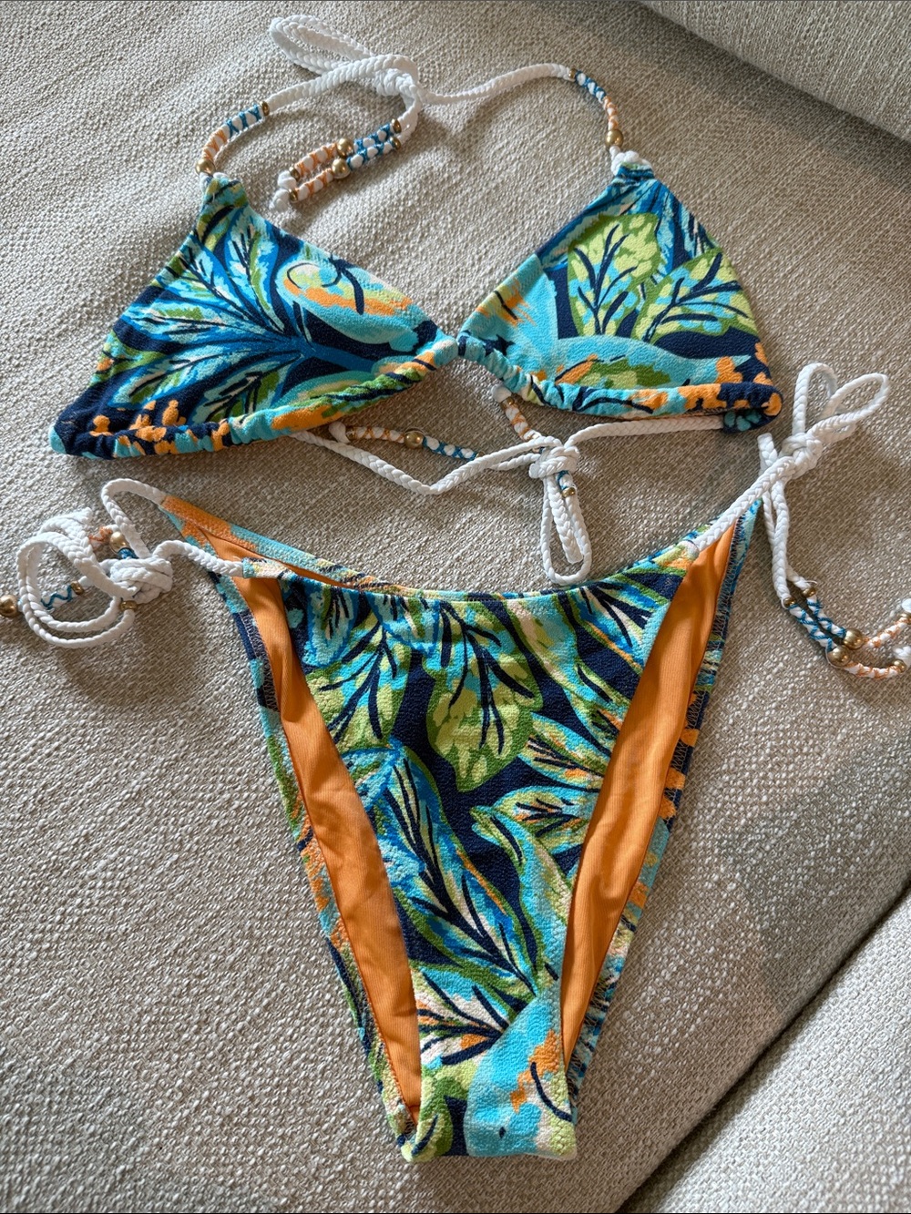 aerie Orange Cheekiest Bikini Bottom with Tropical Trim